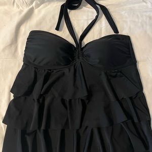 Catalina black ruffle tankini top